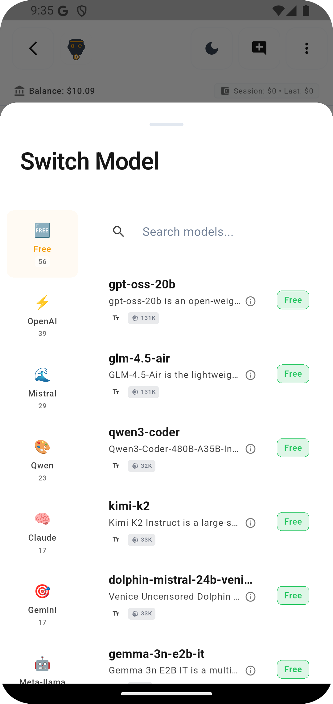 Model Selection Interface